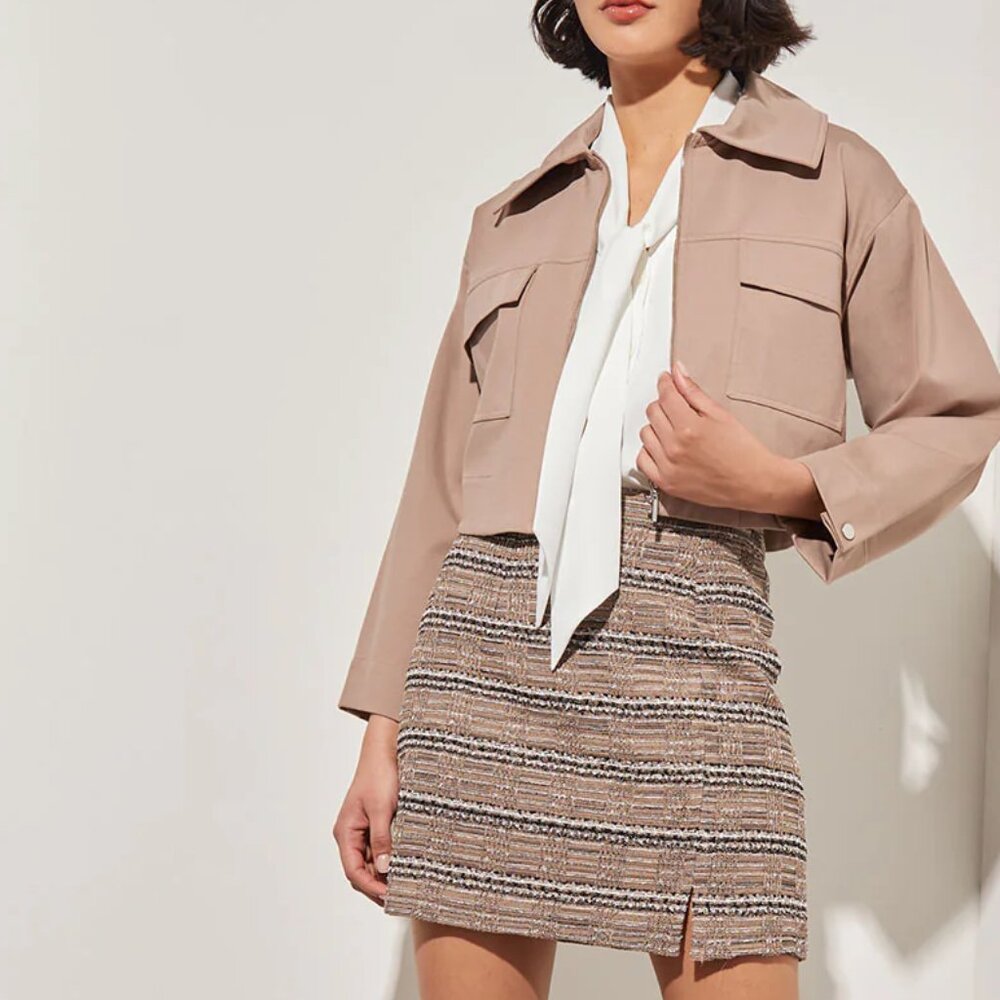 Ming Wang Tweed Knit Mini A-line Skirt In Java Multi Size S NWT